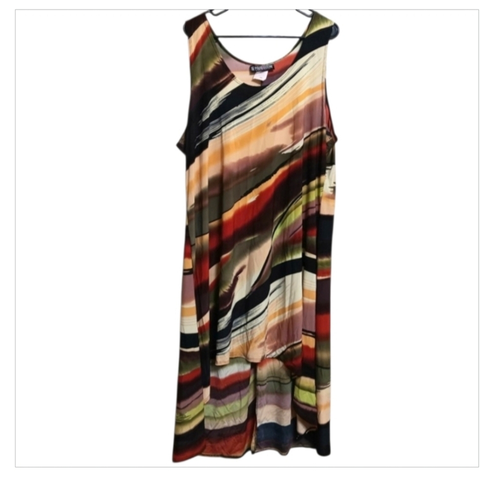 Pyramid Collection Green Brown HI Low Slinky Knit Dress